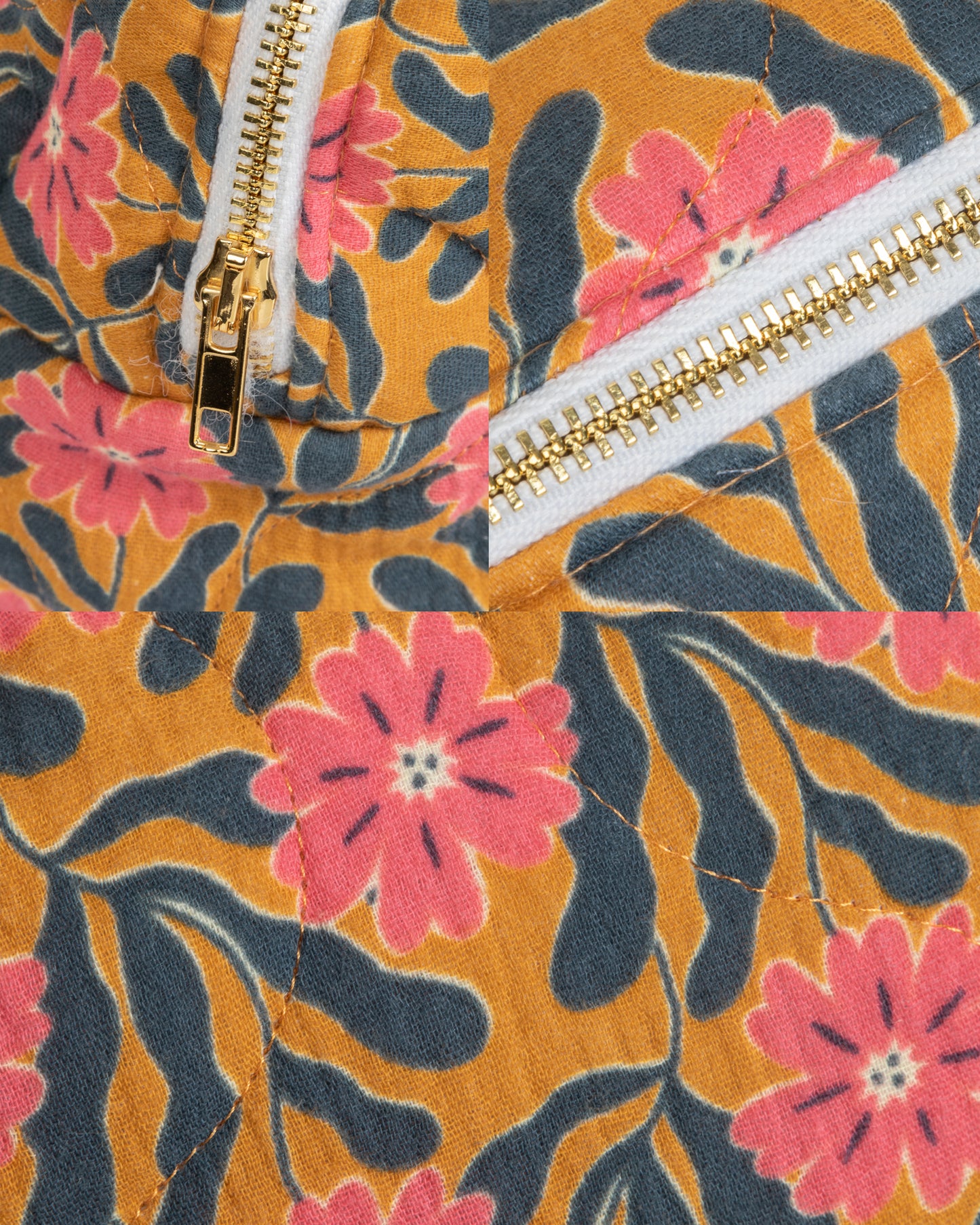 Trousse La Printanière - Gros plan sur la fermeture éclair et les motifs floraux