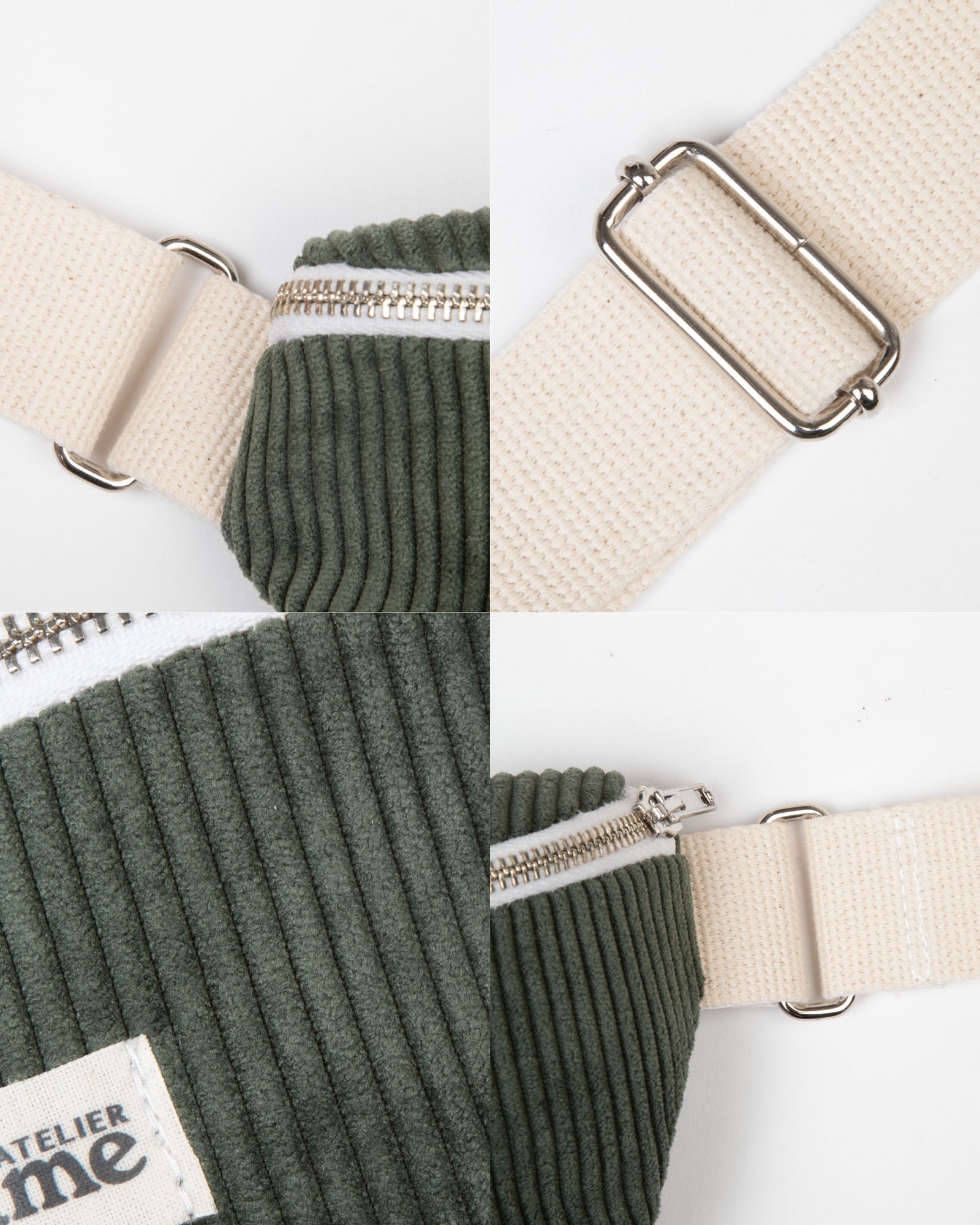 Sac Banane sauvage couleur vert kaki  gros plan sur les systemes de réglage et zip